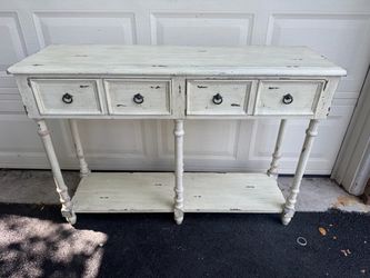 Distressed Farmhouse Console Table – 4 Drawers & Bottom Shelf