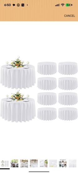 sancua 90 Inch Round Tablecloth White, 10 Pack
Water Resistant Spill Proof, Washable Polyester Cloth, Decorative Fabric Cover, For Dining, Buffet Part