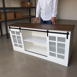 New In Box 59 Inch TV Television Entertainment Center Stand With Sliding Barn Door Can Support Up To 65” TV 