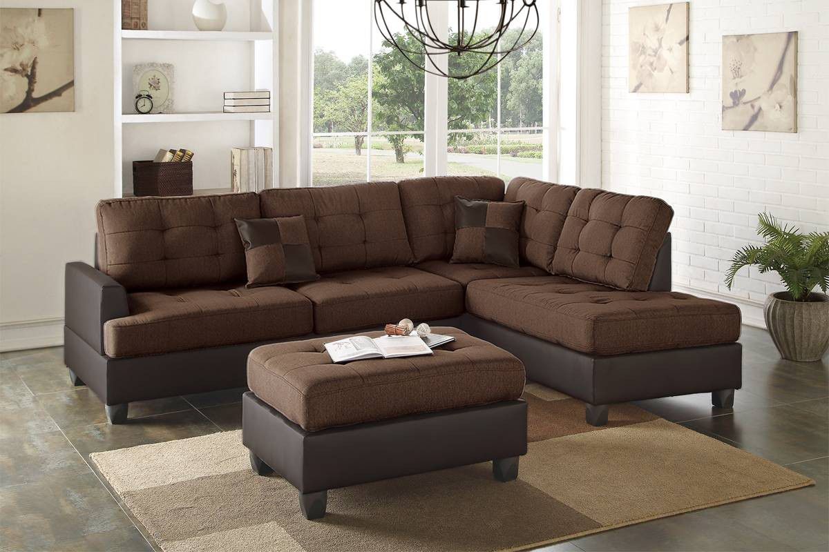 Two Tone Chocolate/Espresso Reversible Sectional & Ottoman 