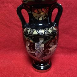 5.5 Inch 24k Black & Gold Handmade In Greece Imported From Greece Greek Ceramic Vase 