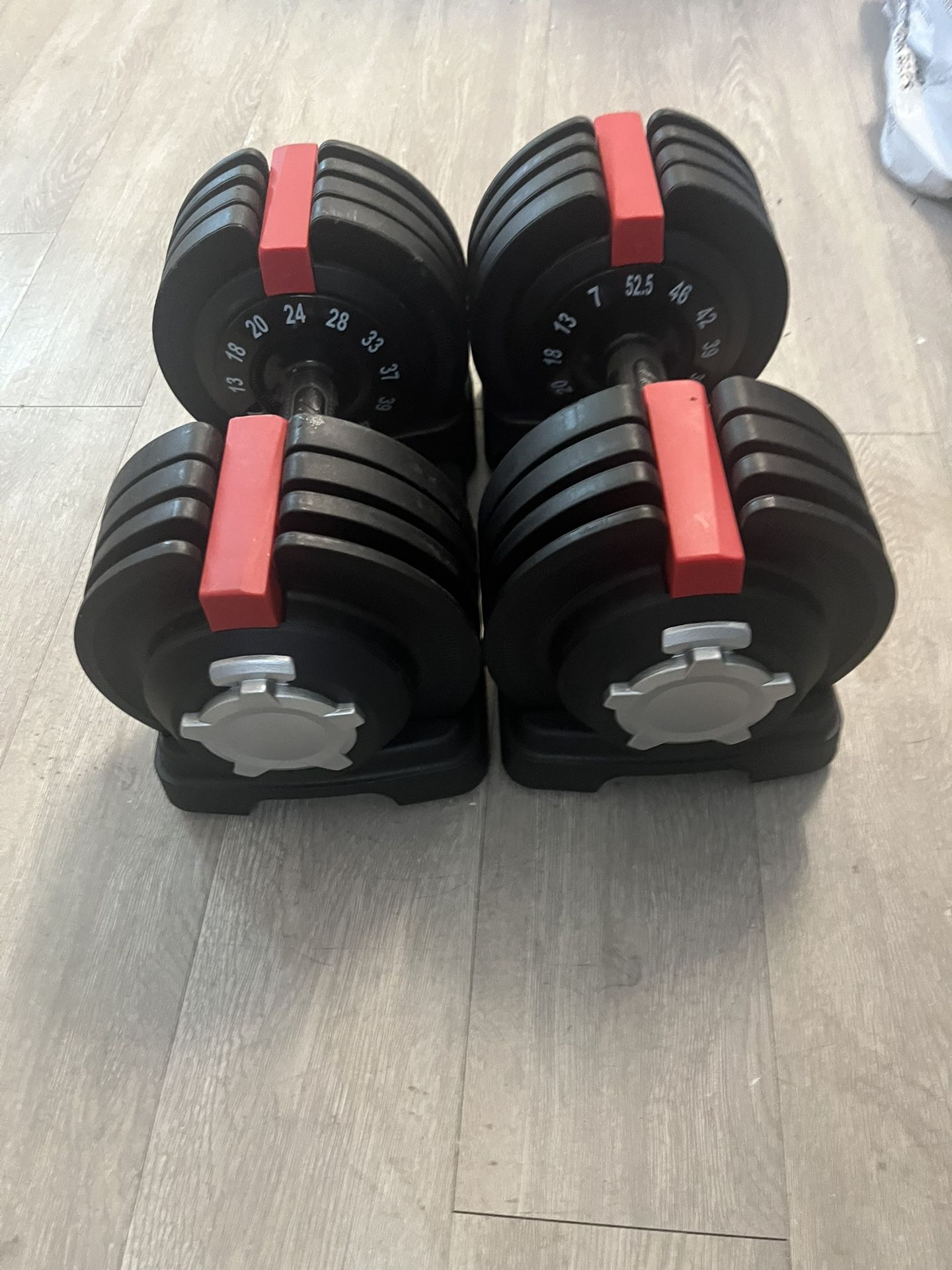 For sale 52.5 pounds /side adjustable, dumbbell set