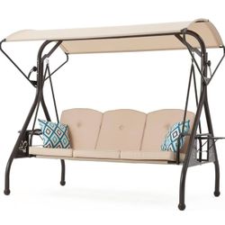 ❤️ 🔥 On sale 🔥Patio Swing with Canopy 3 Seat Outdoor Porch Swing with Stand w/Cup Holder & Pillow Glider Chair Swing Bed for Patio Backyard Poolside