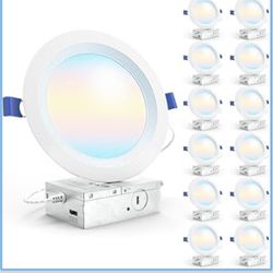 12 Pack 6 Inch LED Recessed Light, Ceiling Canless Recessed Lights, Baffle Trim, 850 LM, 14W, Selectable CCT 2700K/3000K/4000K/5000K/6000K, Dimmable w