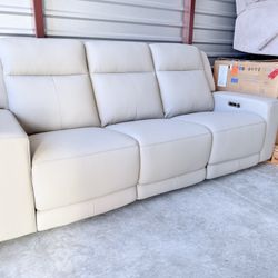 Wren Leather Power Reclining Sofa, Light Gray 