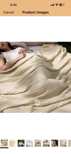 Bedsure Cooling Cotton Waffle King Size Blanket - Lightweight Breathable Blanket of Rayon Derived from Bamboo for Hot Sleepers, Natural, 104x90 Inches