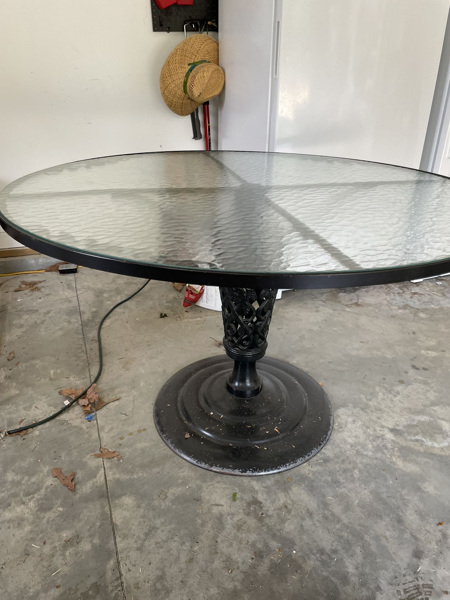Large Iron Dining Table With Glass Top + 4 Chairs