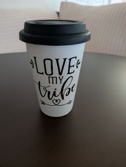 Ceramic 12-oz travel mug with lid