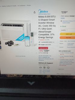 Midea 8,000 BTU U-Shaped Smart Inverter Window AC, Cools 350 Sq Ft
