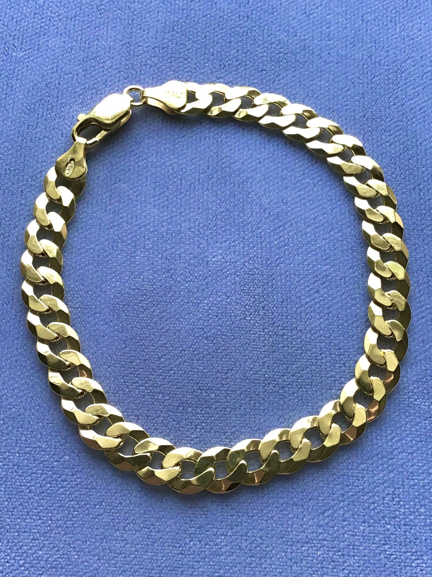8” Cuban Bracelet 7mm Faceted QUALITY! Gold On Sterling Silver Italy 925 *Ship Nationwide Or Pickup Boca Raton