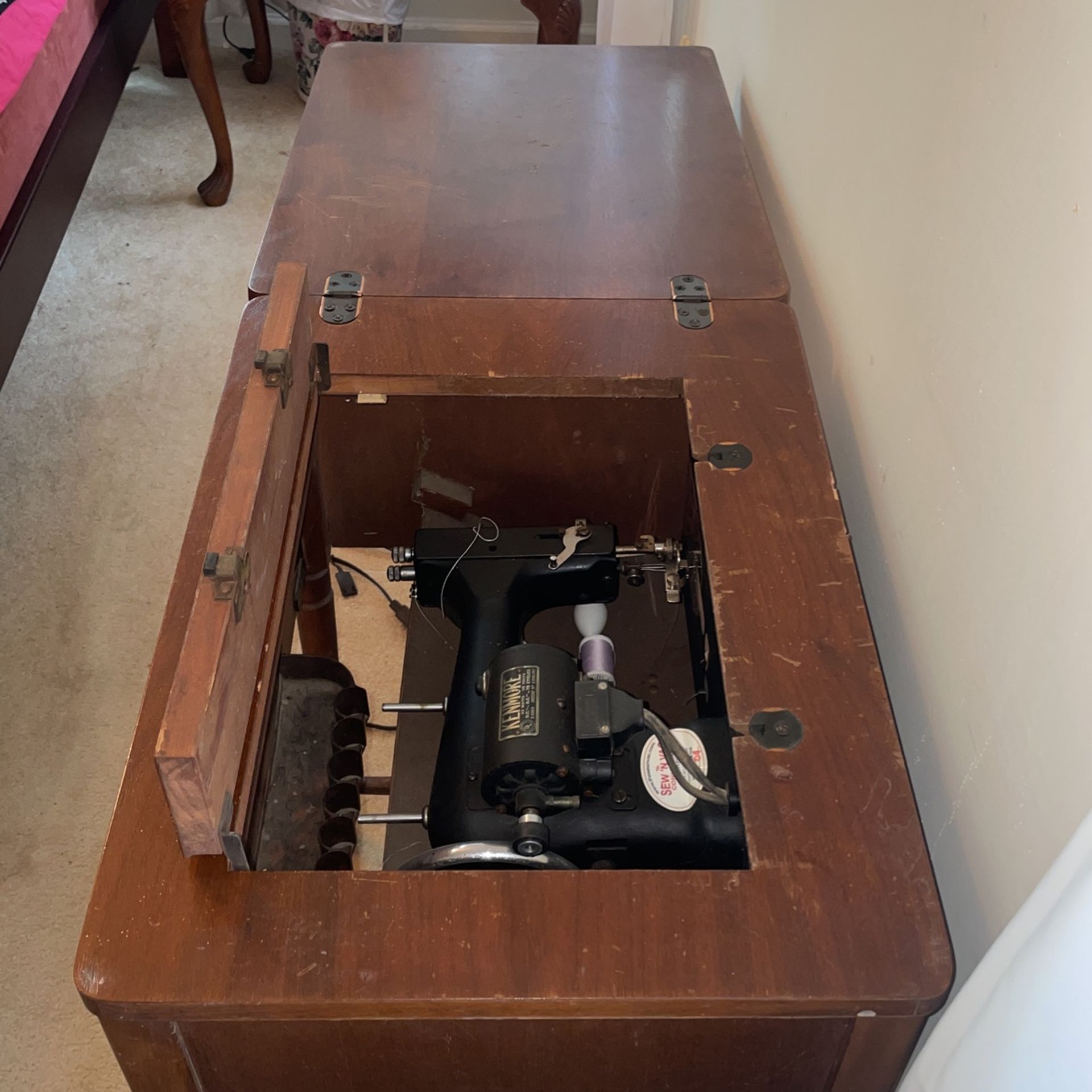 Antique KENMORE Sewing Machine Within Cabinet