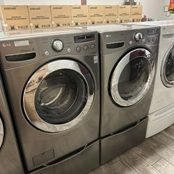 LG stainless steel Frontload washer and dryer set electric with warranty
