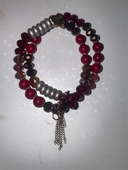 Red and Silver Beaded Wrap Bracelet