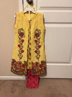 Desi Little Girls Pakistani And Indian Girls Dress  4 PCs Gown Set 
