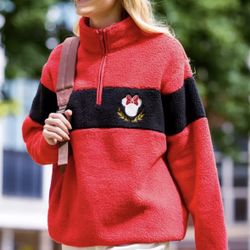 Disney Exclusive vibrant Minnie Mouse Icon 1/4 Zip Fleece Pullover for Women XL