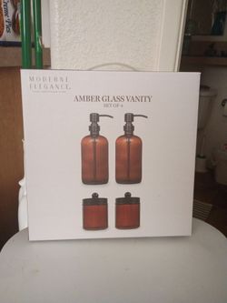 Amber glass vanity set of 4