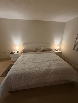 IKEA King Bed + Mattress + 2 Nightstands – Only 3 Months Old