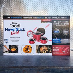 Ninja Foodi NeverStick Crimson Red Nonstick 8-Piece Cookware Set Vivid Cool-Touch Oven Safe C28000
