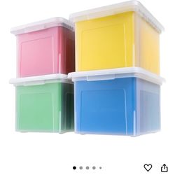 IRIS USA Letter/Legal File Tote Box, 4 Pack, BPA-Free Plastic Storage Bin Tote Organizer With Durable And Secure Latching Lid, Stackable And Nestable,
