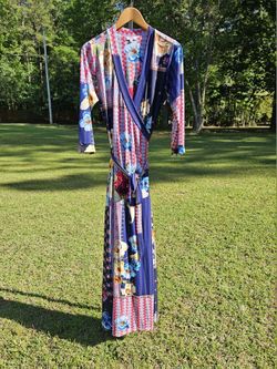 Johnny Was Floral Printed Wrap Dress Long Sleeve Maxi Medium