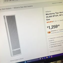 NEW Williams Monterey 35,000 btu  Wall Heater 35k GAS Furnace