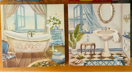 Vintage Bathroom Canvas Wall Art Set of 2