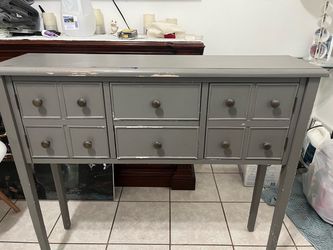 Gray Wood Console Table with Drawers