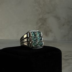 Men’s 925 Sterling Silver Ring with 6 Natural Panjshir Emeralds – Size 10.5