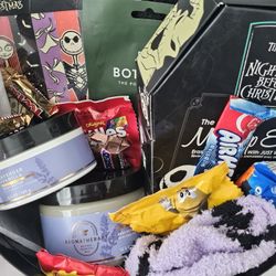 NIGHTMARE BEFORE CHRISTMAS slippers, makeup eraser, nail files, bath & body works almost $100 retail