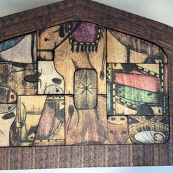 Unique Wooden Nativity Puzzle, Wooden Puzzle Statue, Wood Burned Design, Sculpture Decor 