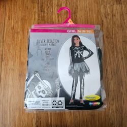 New Palamon Girls Silver Skeleton Halloween Costume Set 4 Piece Size M 8-10