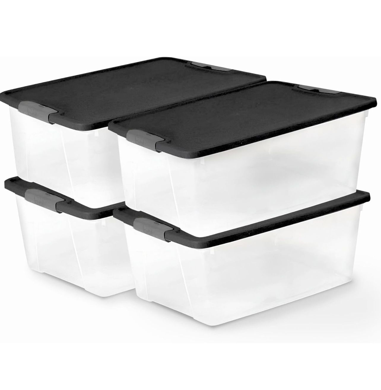 4-Pack Secure Latch, Clear Plastic Storage Organizer Bins