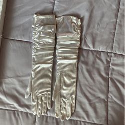 White Satin Gloves 