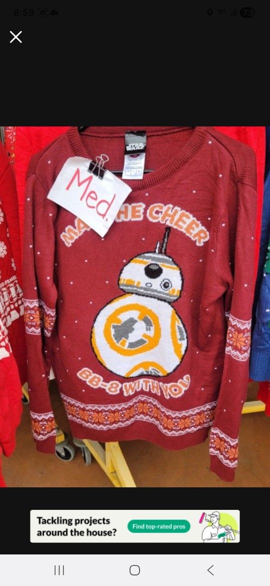 Adult MEDIUM BB8 Star Wars Christmas Ugly Sweater