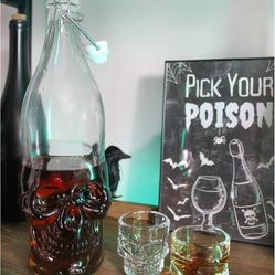 Halloween Tall Glass Skull Bottle