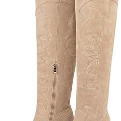 ISNOM Knee High Cowgirl Boots, Apricot, Size 8