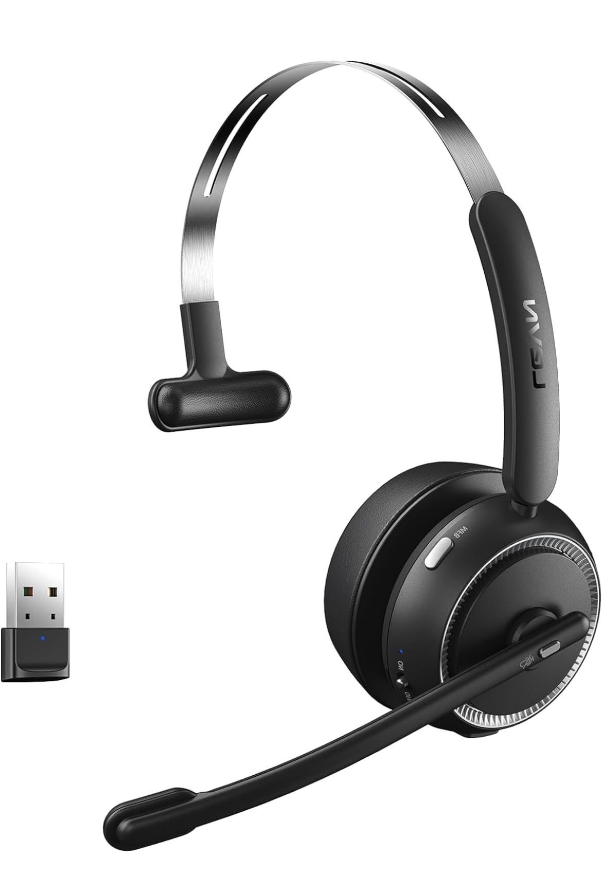 Wireless Headset with Mic for Work, Bluetooth Headset with Noise Cancelling Microphone, 65Hrs Working Time
