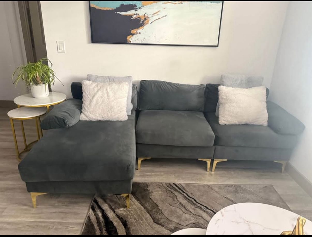 Dark Gray Couch With Side Table