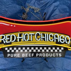 Neon Restaurant Hot dog Sign-Red Hot Chicago 