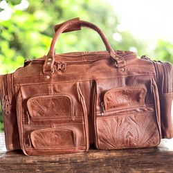 Ropin West Hand-Tooled Full-Grain Leather “Weekender” Carry-On