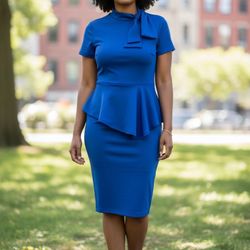 Elegant Royal Blue Peplum Pencil Skirt