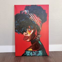 36x24 LARGE Textured Bright Red Black Woman Pop Art- Black Art- Canvas Wall Art