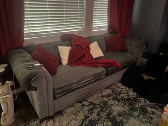 6ft gray studded couch