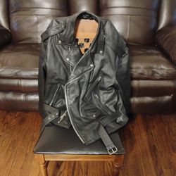 Excelled Leather Biker Jacket/Coat, Black, Size 50 (doesn't seem that big though) Like New Condition