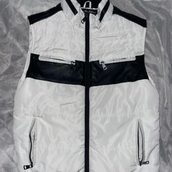 White Fried Denim Puffer Vest 