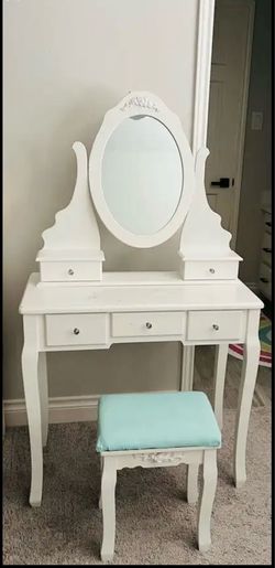 White  Vanity w/ Stool