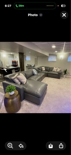 Gray leather sectional couch electric