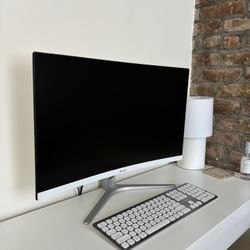 Desktop Computer Monitor And Wireless Keyboard 