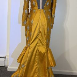 Beaded Yellow  Prom Dress