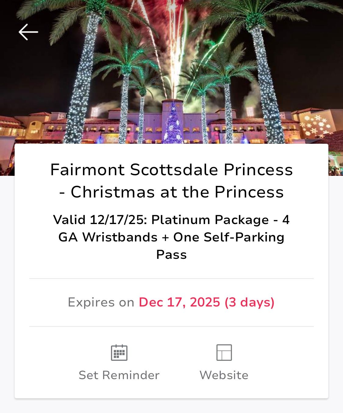 Christmas At the Princess 4 Tickets + Parking